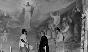 Dipinti nella chiesa del Sacro Cuore con Dino Ferrari, 1954